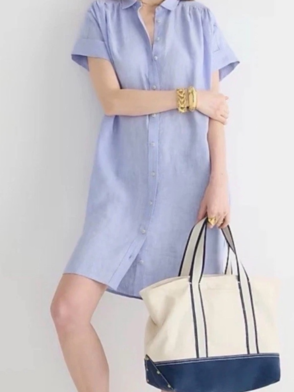 J. Crew Light Blue Button-Front Shirt Dress - Picture 3 of 16
